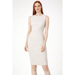 Calvin Klein White & Tan Sheath Dress | Size 6 | Back Zip